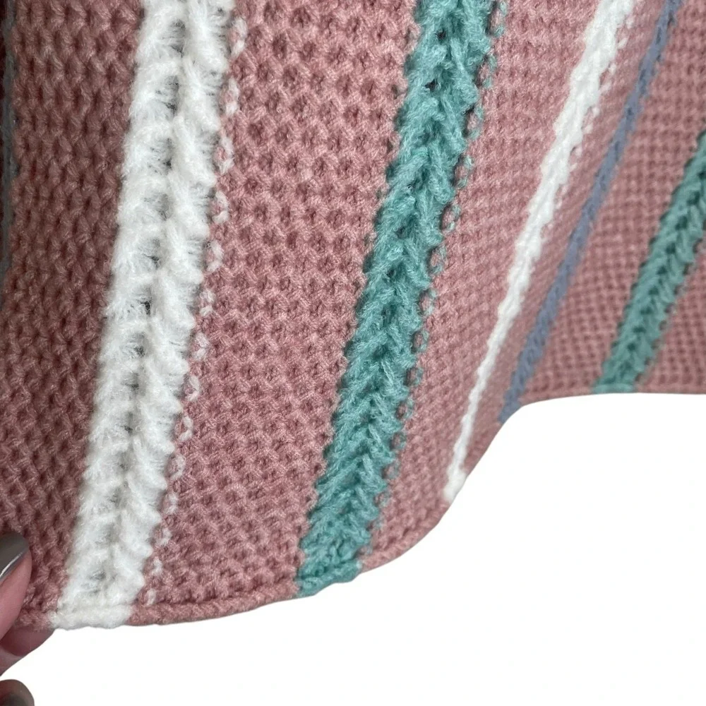 Davi & Dani Women Cozy Tunic Sweater Large Rose Striped Chunky Knit Boutique‎